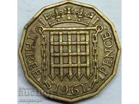 Marea Britanie 3 pence 1961 Elisabeta a II-a alamă