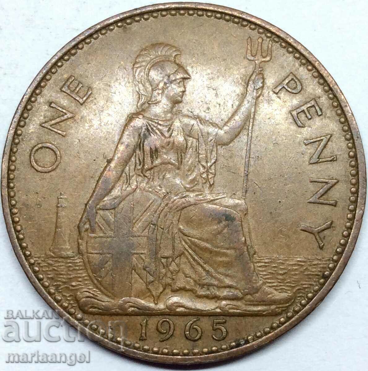 Великобритания 1 пени 1965 30мм Елизавета II бронз