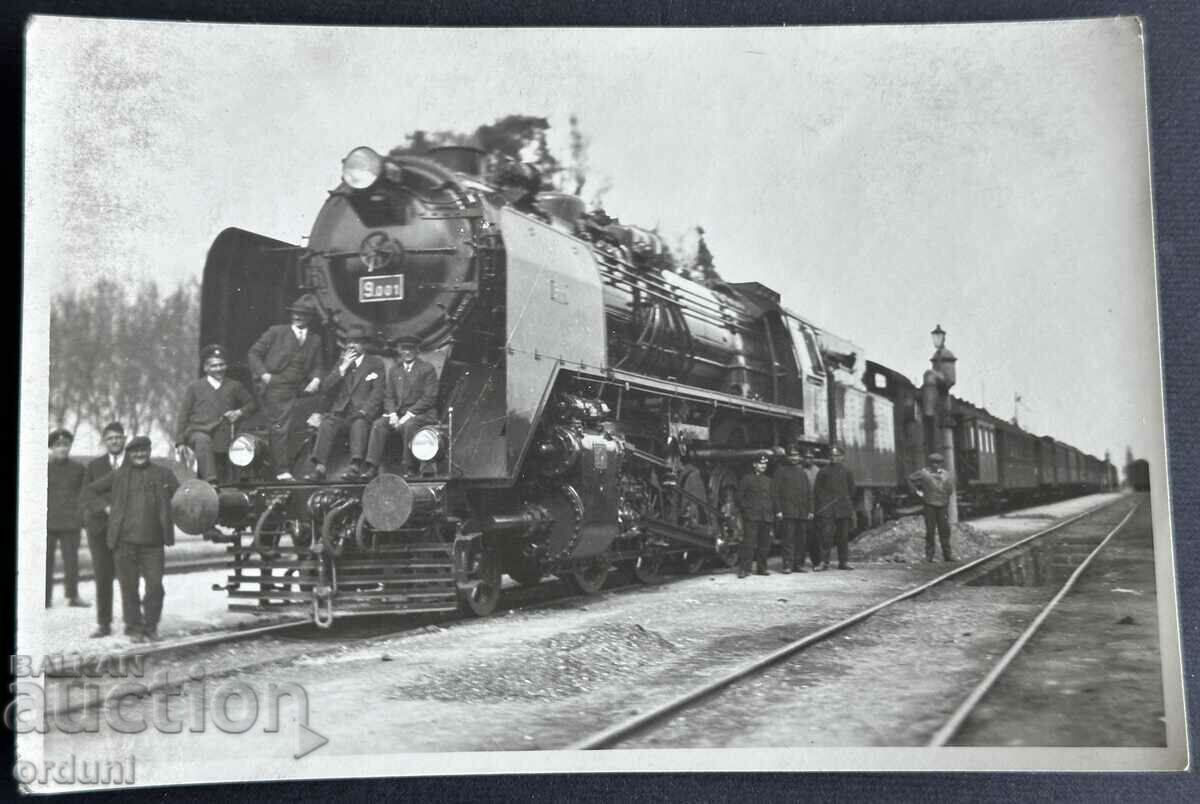3908 Regatul Bulgariei BDZ Locomotiva feroviară și lucrătorii feroviari se încheie