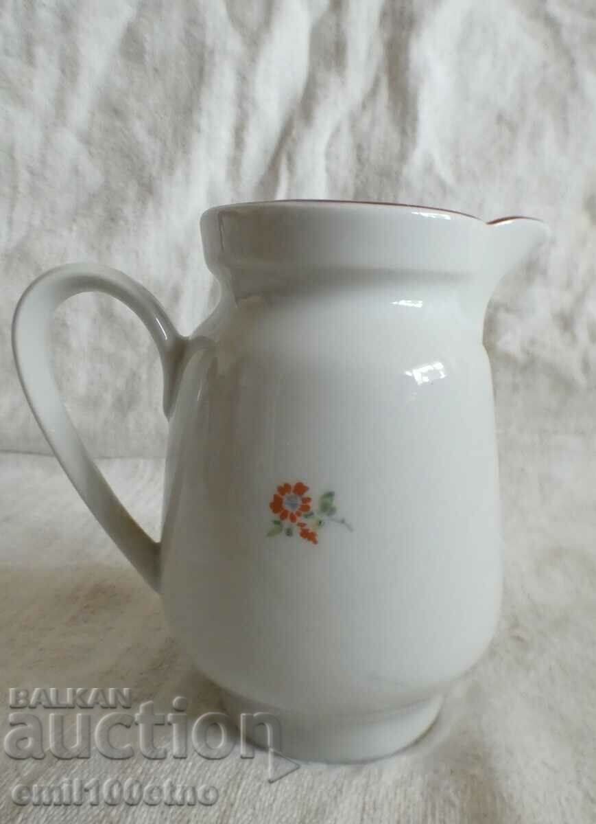 Small jug, old Bulgarian porcelain Kitka Novi Pazar with price 6.00 BGN | € 3.07 Small jug, old Bulgarian porcelain Kitka Novi Pazar with price 6.00 BGN | € 3.07