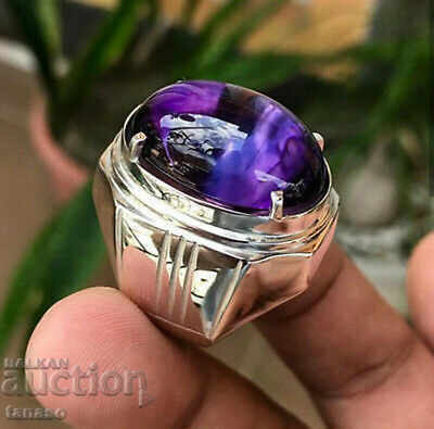 Men's ring with violet zircon, silver-plated