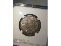 Moneda regală de argint AU 55 2 Lev 1912 NGC