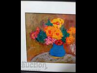 Picture wooden frame signature still life flowers