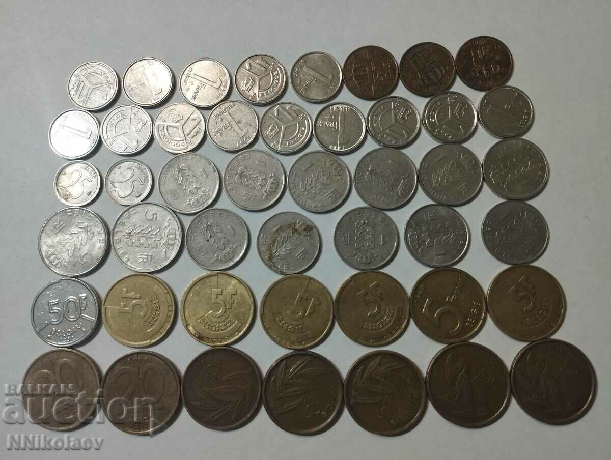 Белгия Лот от 46 монети от 1951 до 1998 г. без повтарящи се