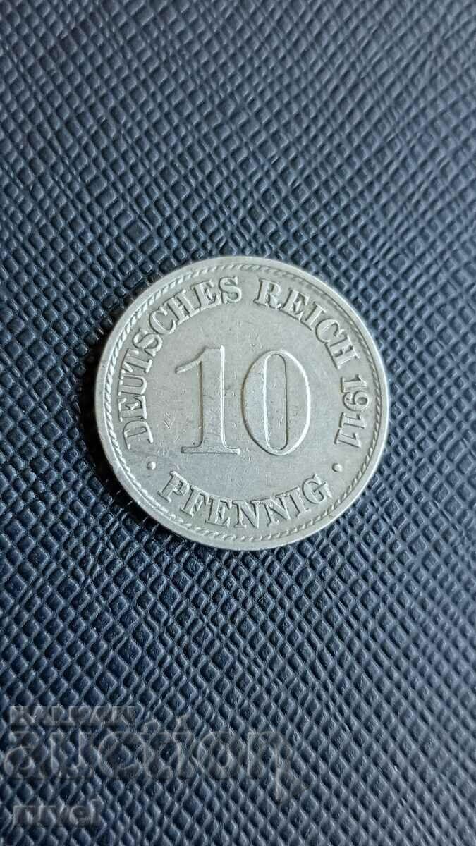 Германия 10 пфенига, 1911 г.
