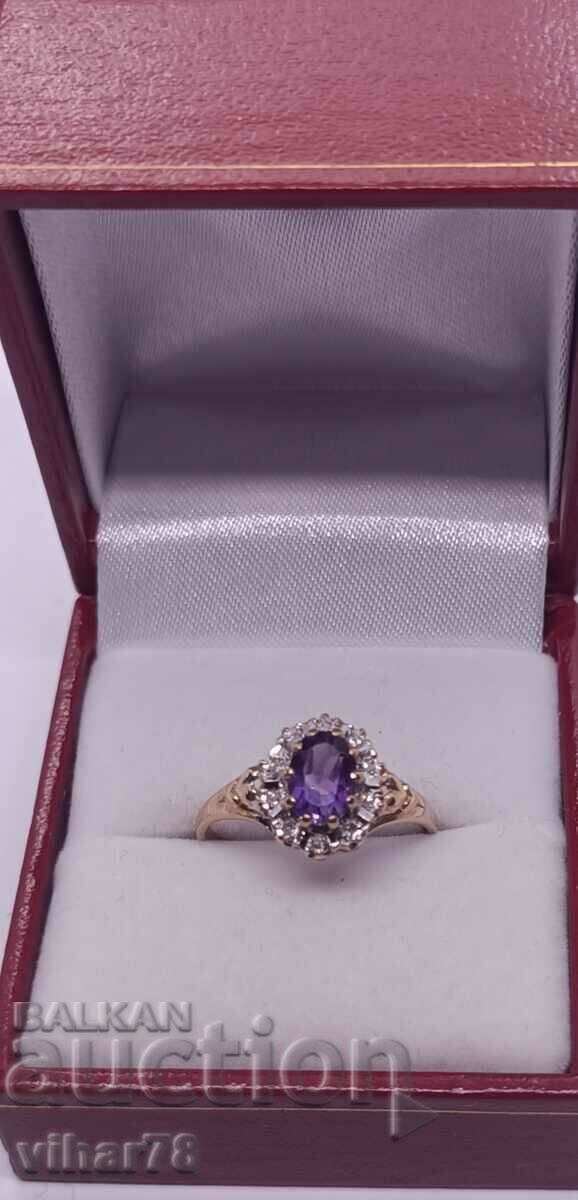 9 carat gold ring with amethyst and diamonds with price 699.99 BGN | € 357.90 9 carat gold ring with amethyst and diamonds with price 699.99 BGN | € 357.90
