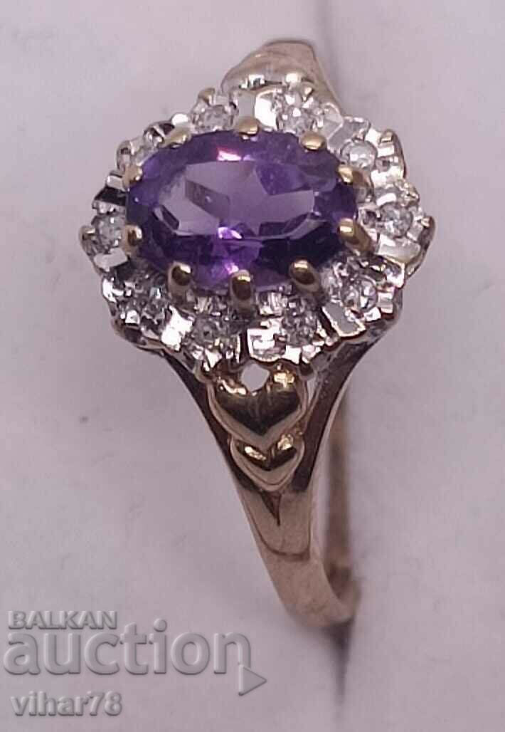Delivery of 9 carat gold ring with amethyst and diamonds Delivery of 9 carat gold ring with amethyst and diamonds