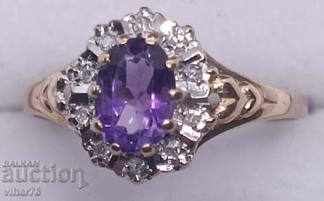 9 carat gold ring with amethyst and diamonds - 5 9 carat gold ring with amethyst and diamonds - 5