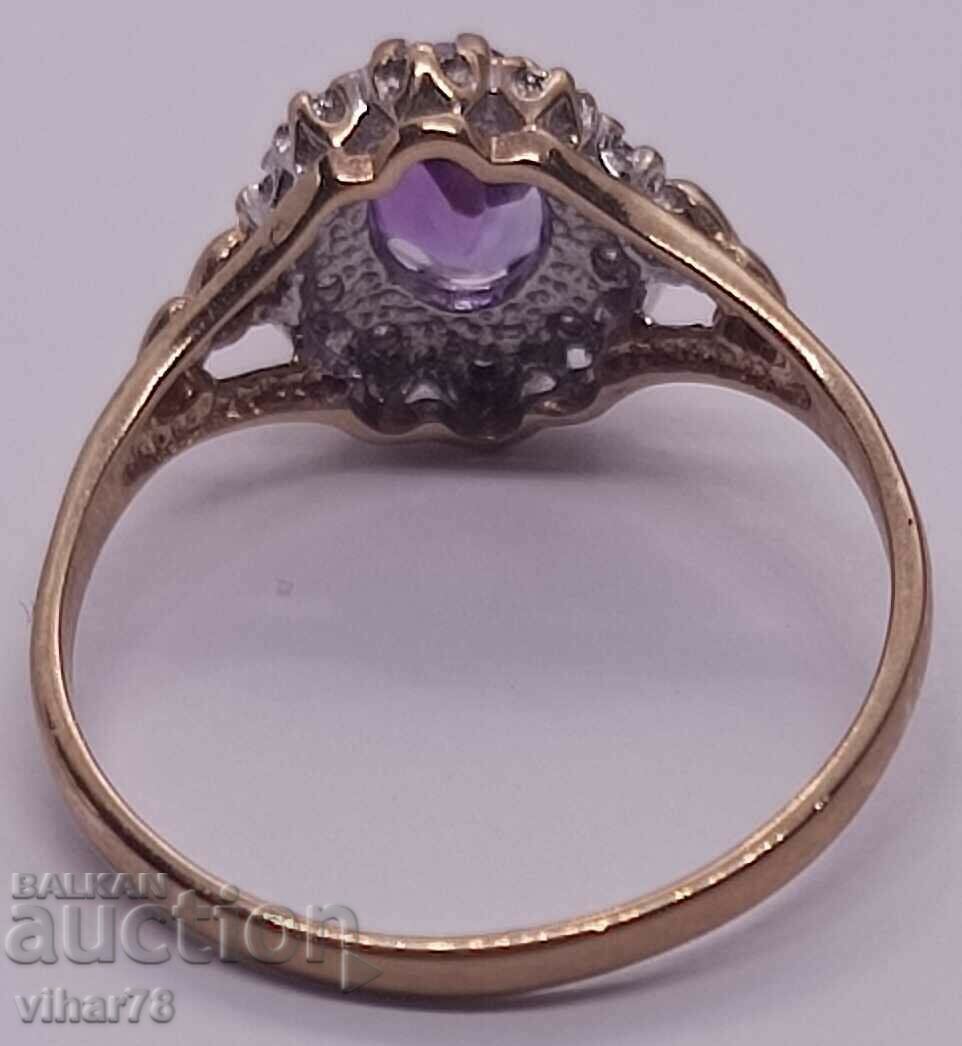 9 carat gold ring with amethyst and diamonds - 7 9 carat gold ring with amethyst and diamonds - 7