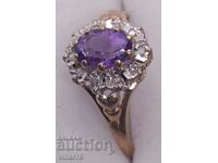 9 carat gold ring with amethyst and diamonds