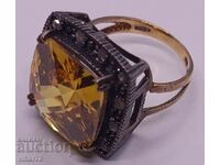Ring with citrine and diamonds - made of 9 carat gold and with