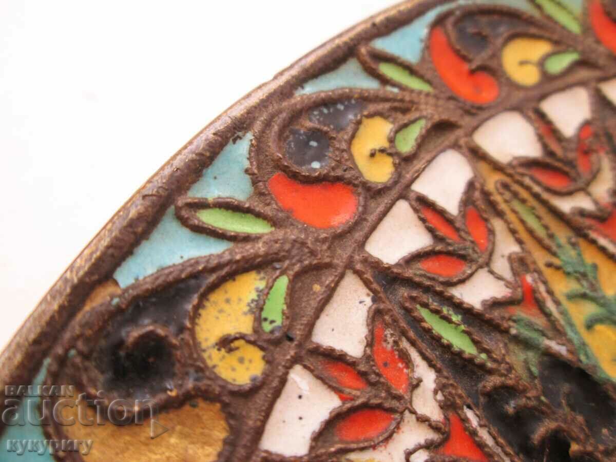 Auction  Old Russian handmade plate bronze and cellular enamel