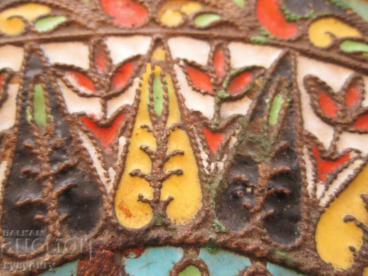 Delivery of Old Russian handmade plate bronze and cellular enamel