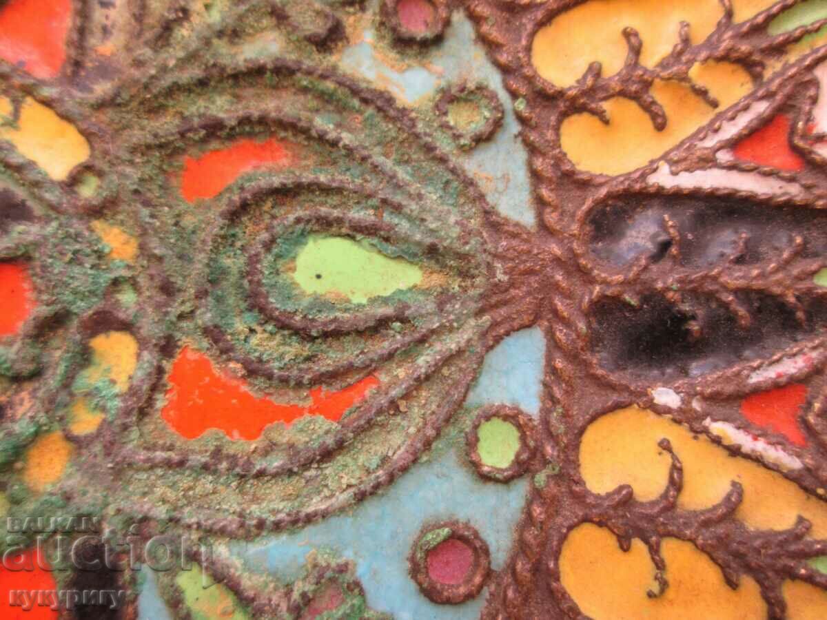 Old Russian handmade plate bronze and cellular enamel - 5