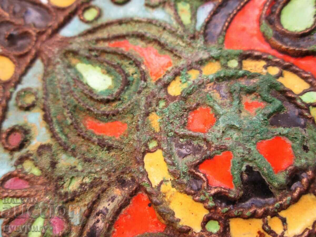 Old Russian handmade plate bronze and cellular enamel - 6