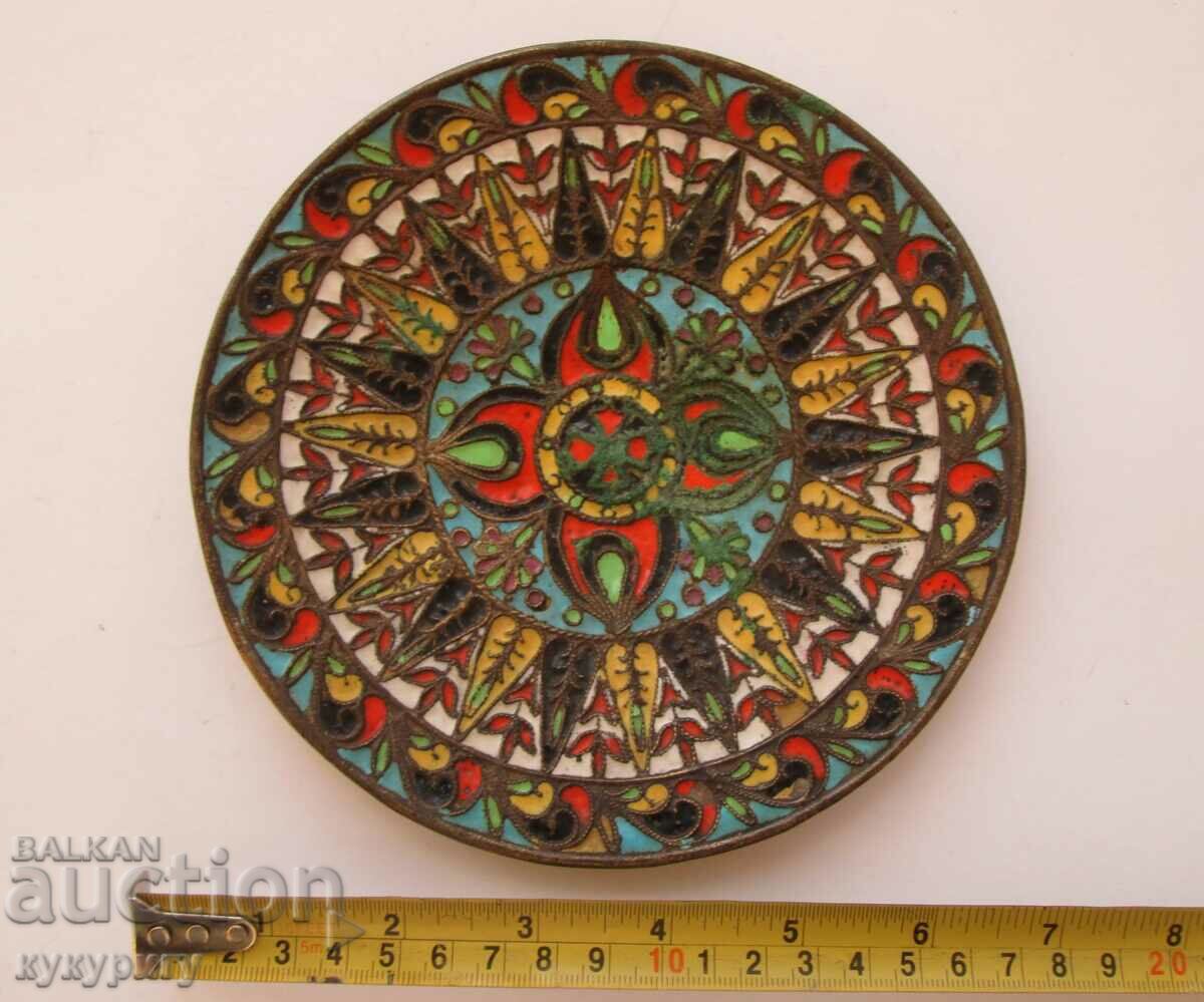 Old Russian handmade plate bronze and cellular enamel - 7
