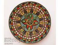 Old Russian handmade plate bronze and cellular enamel