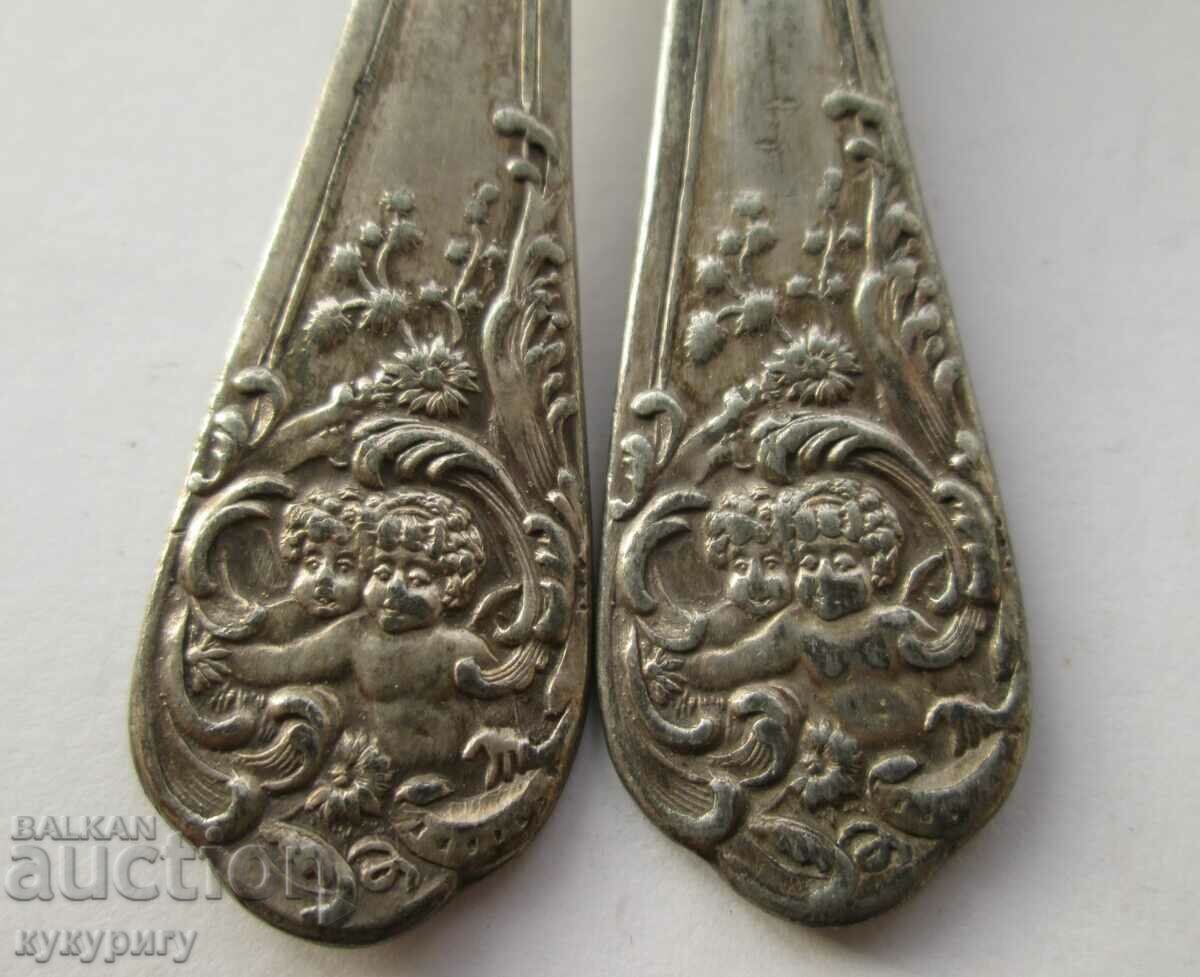 Set of 6 beautiful old tea spoons with cupids - 5