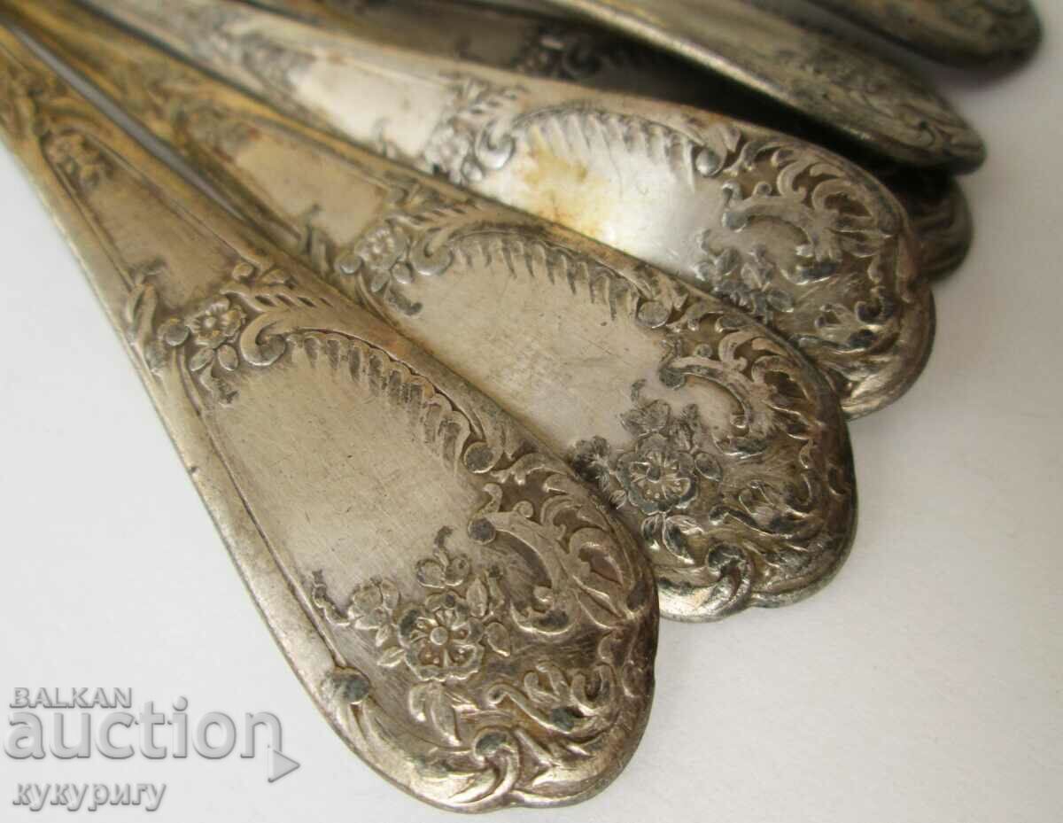 Set of 6 beautiful old tea spoons with cupids - 6