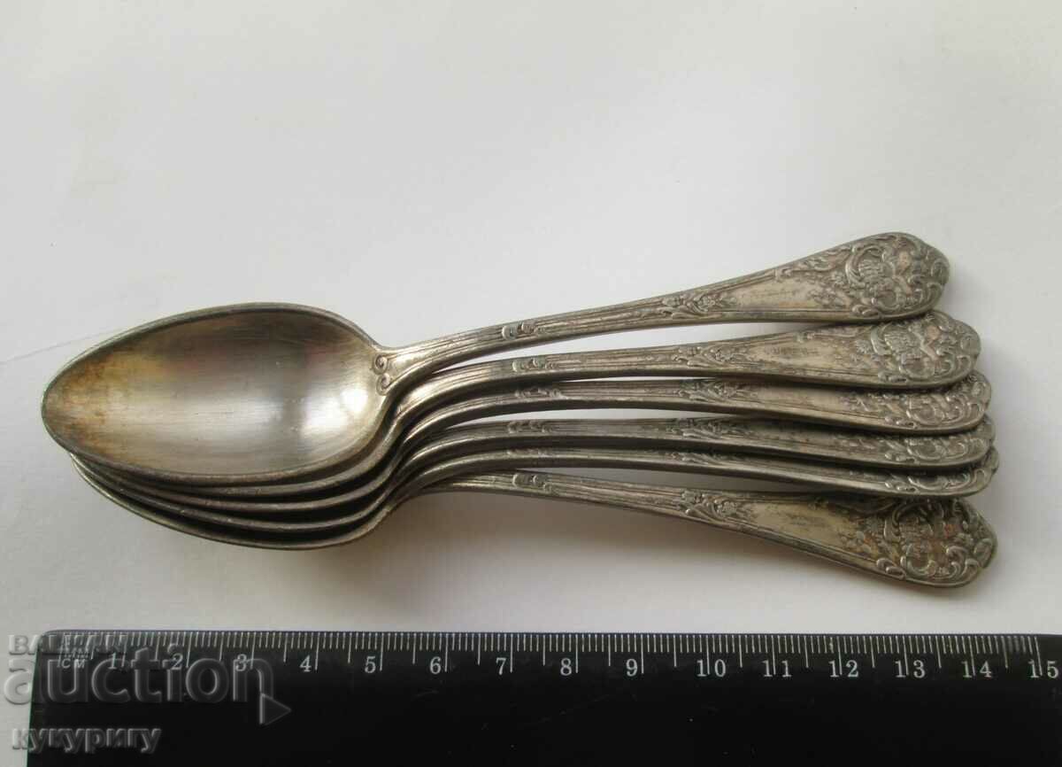 Set of 6 beautiful old tea spoons with cupids - 7