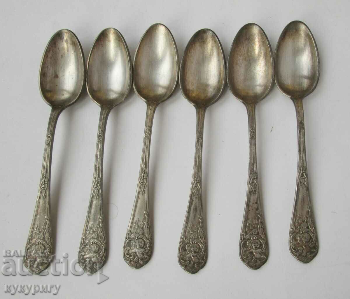Set of 6 beautiful old tea spoons with cupids