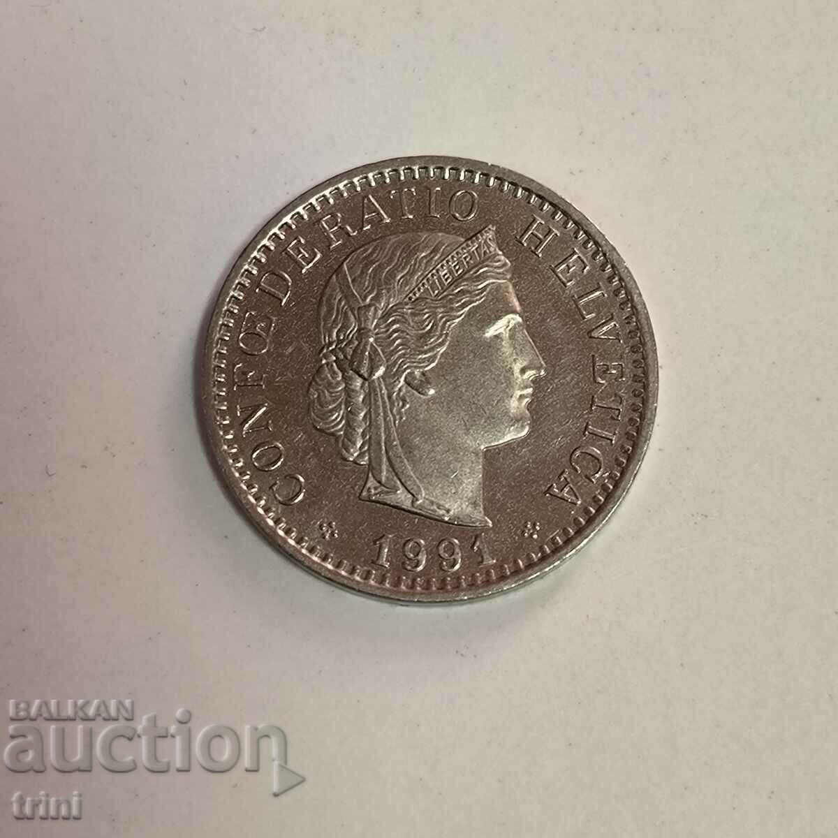 Switzerland 20 rapen 1991 year g46 with price 1.30 BGN | € 0.66 Switzerland 20 rapen 1991 year g46 with price 1.30 BGN | € 0.66