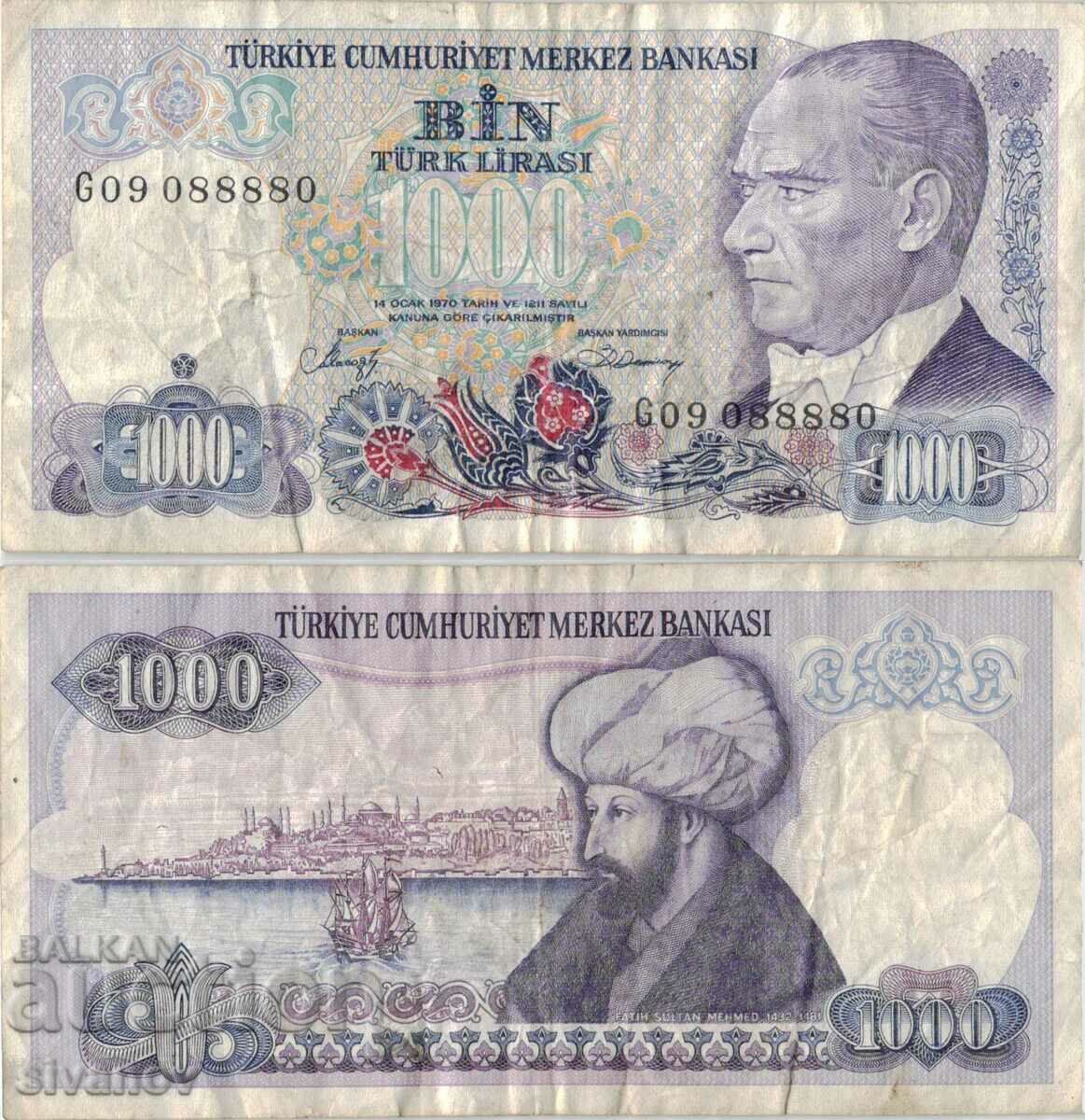 Турция 1000 лири 1970 (1986) година банкнота #5183