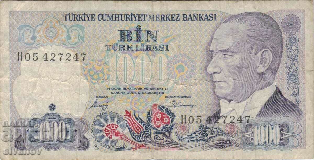 Turkey 1000 lira 1970 (1986) year banknote #5184 with price 1.49 BGN | € 0.76