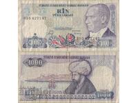 Turcia 1000 de lire 1970 (1986) bancnota de an #5184