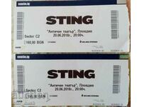 Used tickets from a Sting concert in Plovdiv