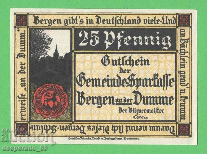 (¯`'•.¸NOTGELD (city of Bergen) 1922 UNC -25 pfennig¸.•'´¯) with price 3.00 BGN | € 1.53