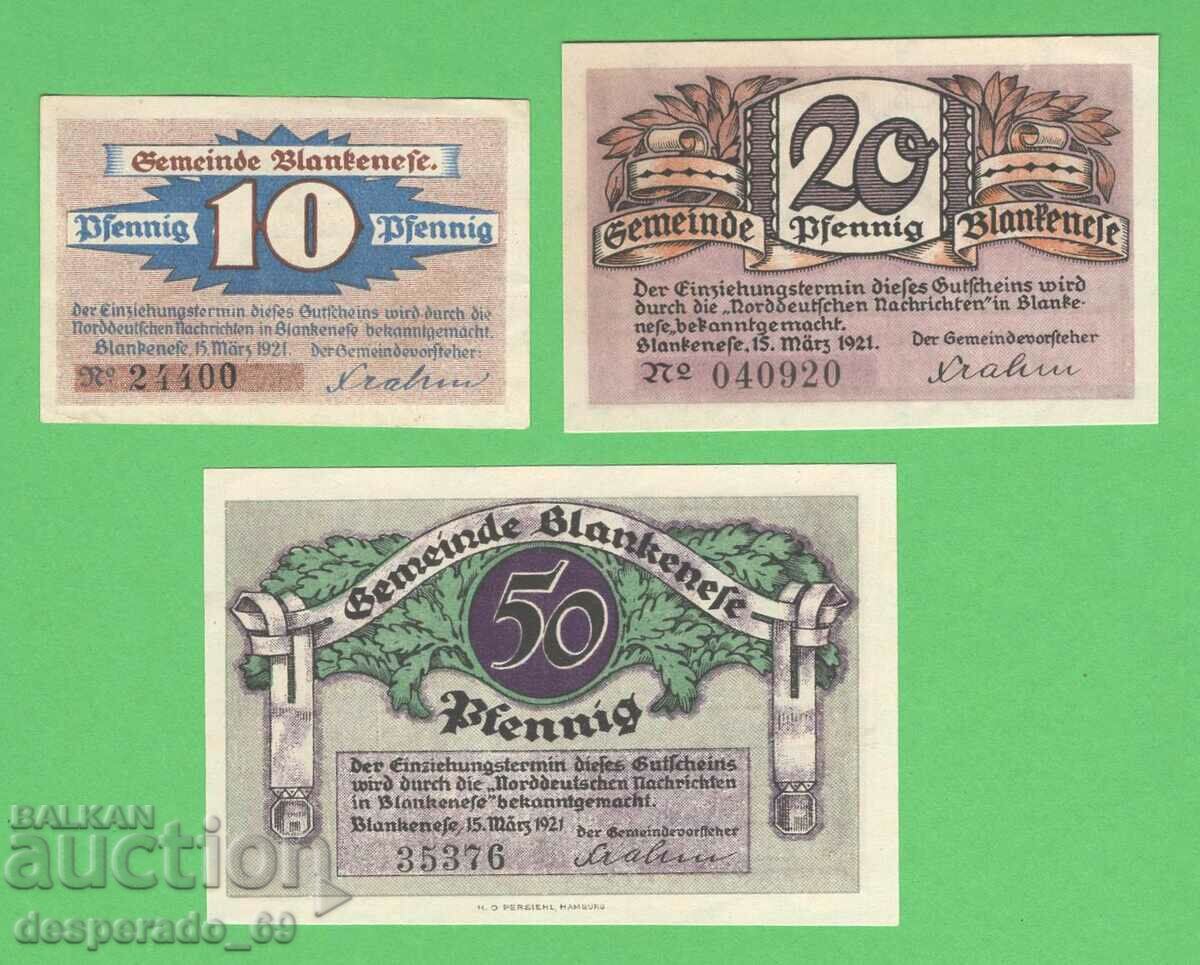 (¯`'•.¸NOTGELD (city Blankenese) 1921 UNC -3 pcs. banknotes '´¯) with price 7.60 BGN | € 3.89