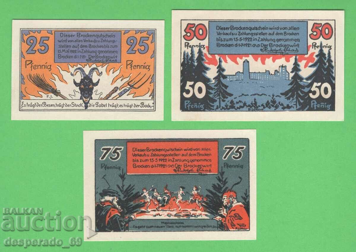 (¯`'•.¸NOTGELD (city of Brocken) 1922 UNC -3 pcs. banknotes¸.•'´¯) with price 7.80 BGN | € 3.99
