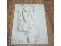 Old Master Drawing charcoal erotic nude body