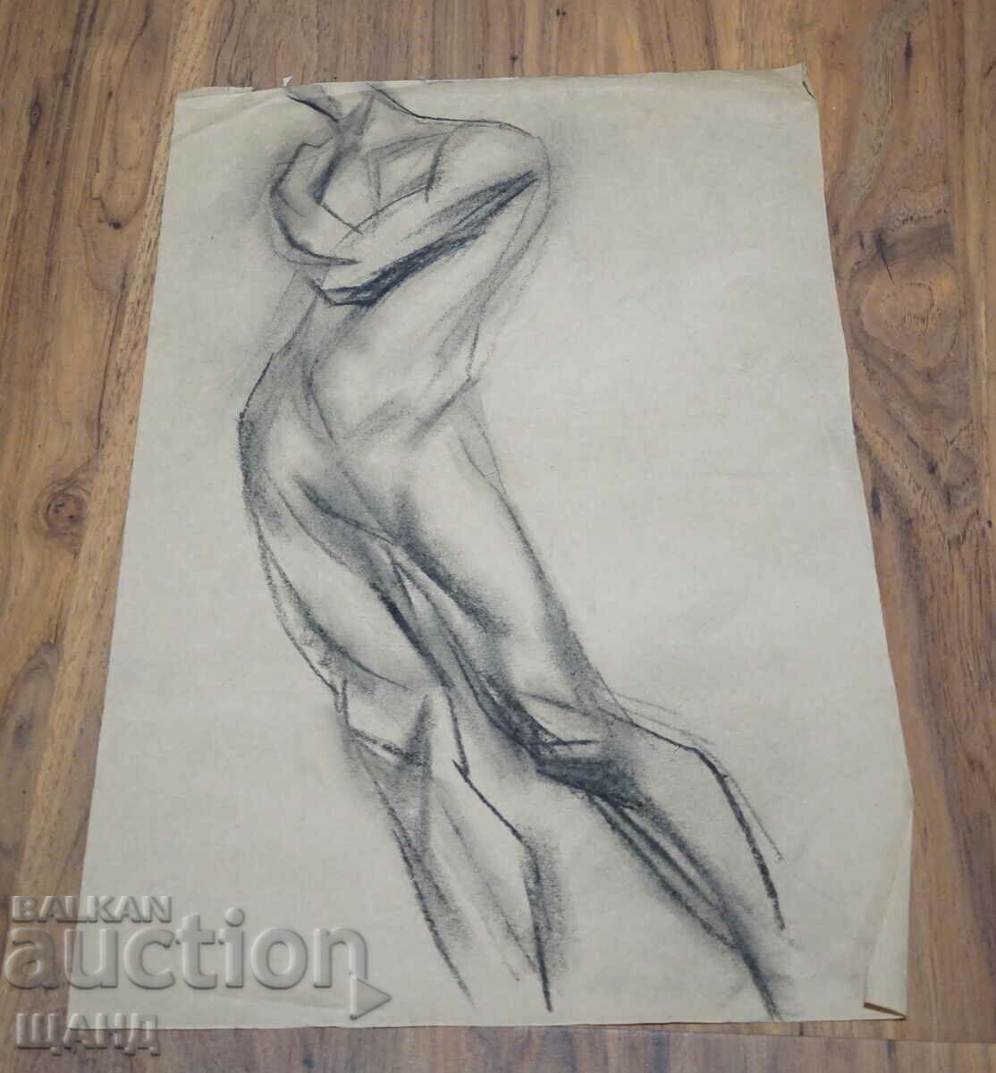 Old Master Drawing charcoal erotic nude body