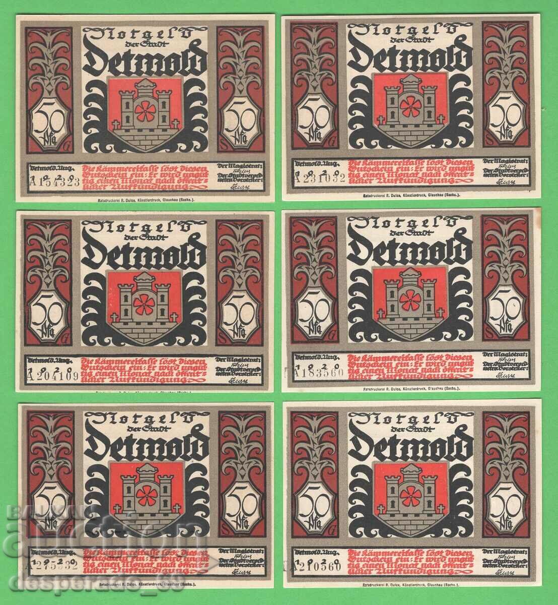(¯`'•.¸NOTGELD (city. Detmold) 1920 UNC -6 pcs. banknotes¸.•'´¯) with price 15.60 BGN | € 7.98 (¯`'•.¸NOTGELD (city. Detmold) 1920 UNC -6 pcs. banknotes¸.•'´¯) with price 15.60 BGN | € 7.98