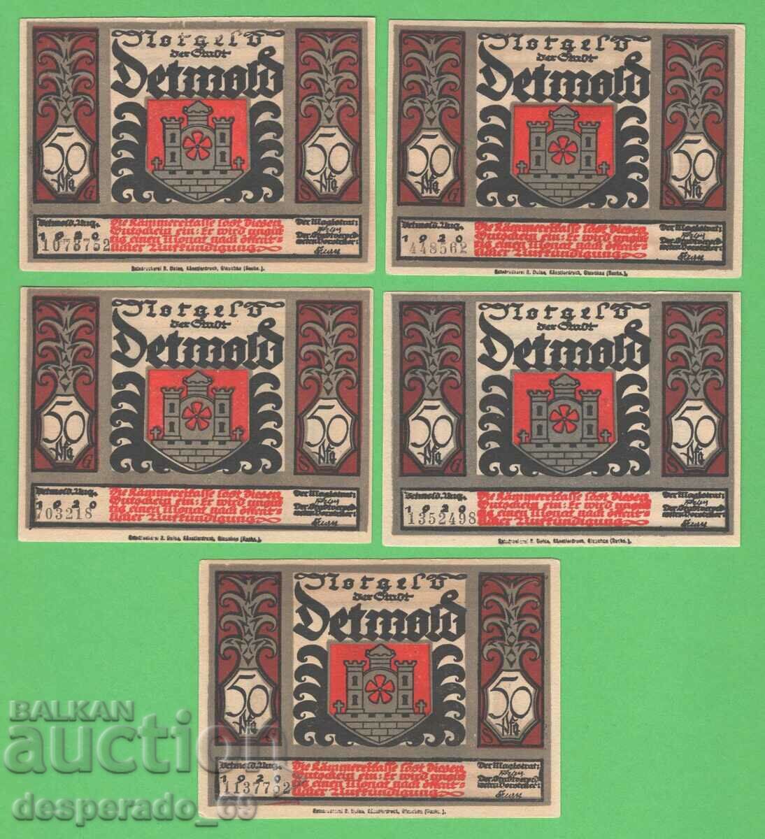 (¯`'•.¸NOTGELD (city. Detmold) 1920 UNC -5 pcs. banknotes¸.•'´¯) with price 13.00 BGN | € 6.65 (¯`'•.¸NOTGELD (city. Detmold) 1920 UNC -5 pcs. banknotes¸.•'´¯) with price 13.00 BGN | € 6.65