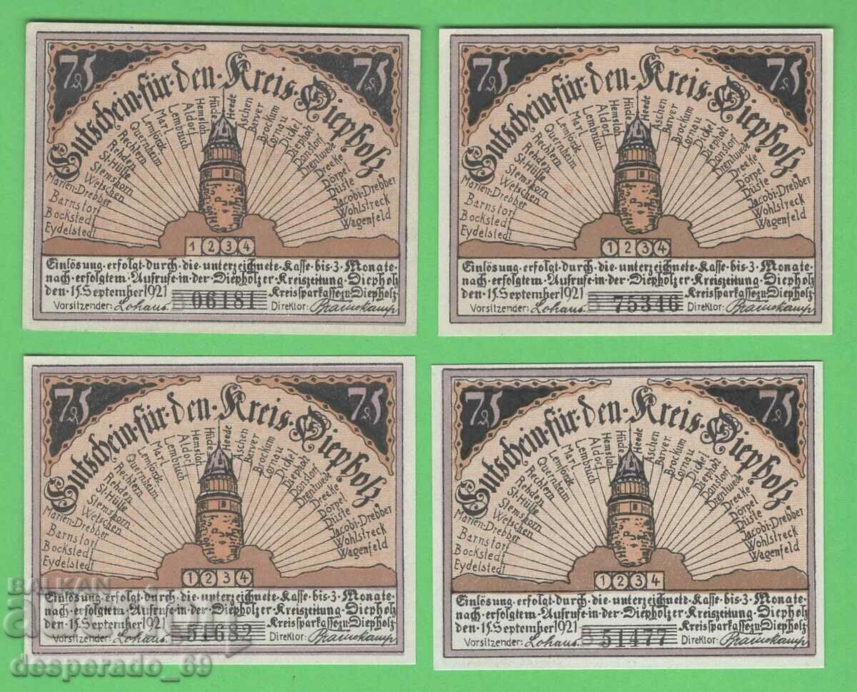 (¯`'•.¸NOTGELD (city. Diepholz) 1921 UNC -4 pcs. banknotes¸.•'´¯) with price 10.80 BGN | € 5.52 (¯`'•.¸NOTGELD (city. Diepholz) 1921 UNC -4 pcs. banknotes¸.•'´¯) with price 10.80 BGN | € 5.52