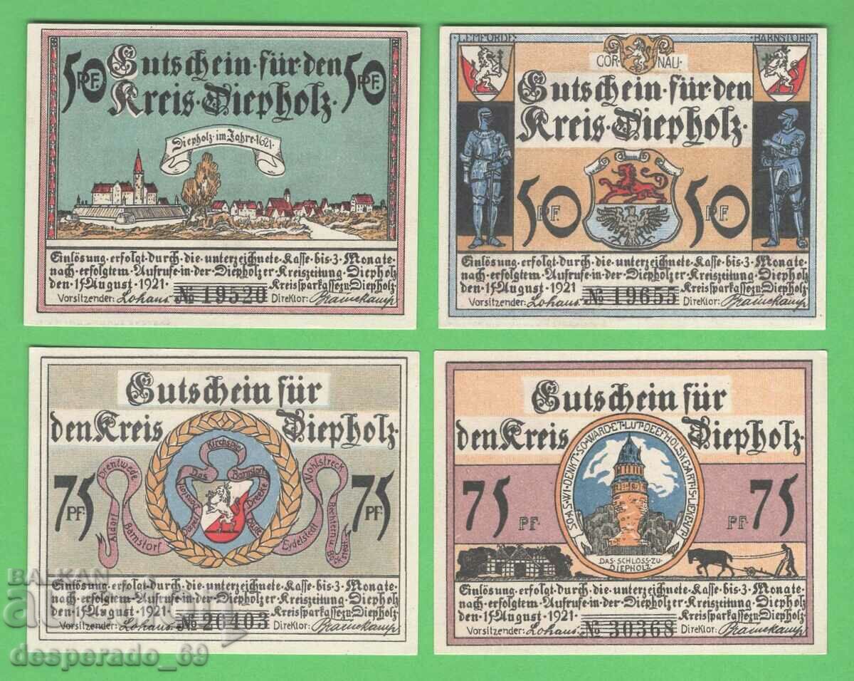 (¯`'•.¸NOTGELD (city. Diepholz) 1921 UNC -4 pcs. banknotes¸.•'´¯) with price 10.80 BGN | € 5.52