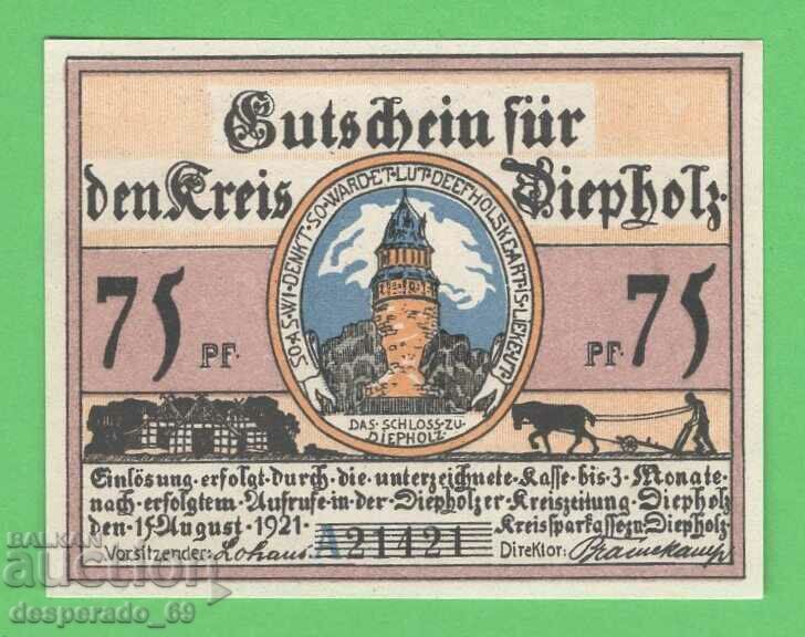 (¯`'•.¸NOTGELD (city Diepholz) 1921 UNC -75 pfennig¸.•'´¯) with price 2.70 BGN | € 1.38