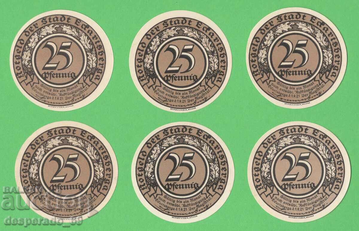 (¯`'•.¸NOTGELD (city Eckartsberga) 1921 UNC -6 pcs. banknotes with price 15.60 BGN | € 7.98