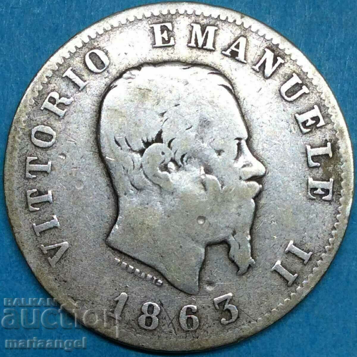1 лира 1863 Италия М - Милан  Виктор Емануел сребро