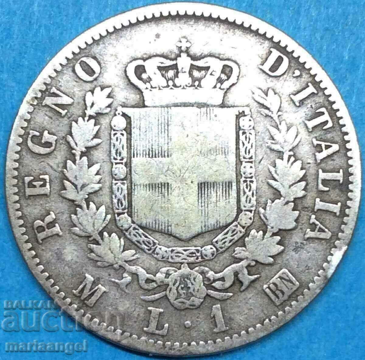 1 лира 1863 Италия М-Милан (Бирмингем) сребро
