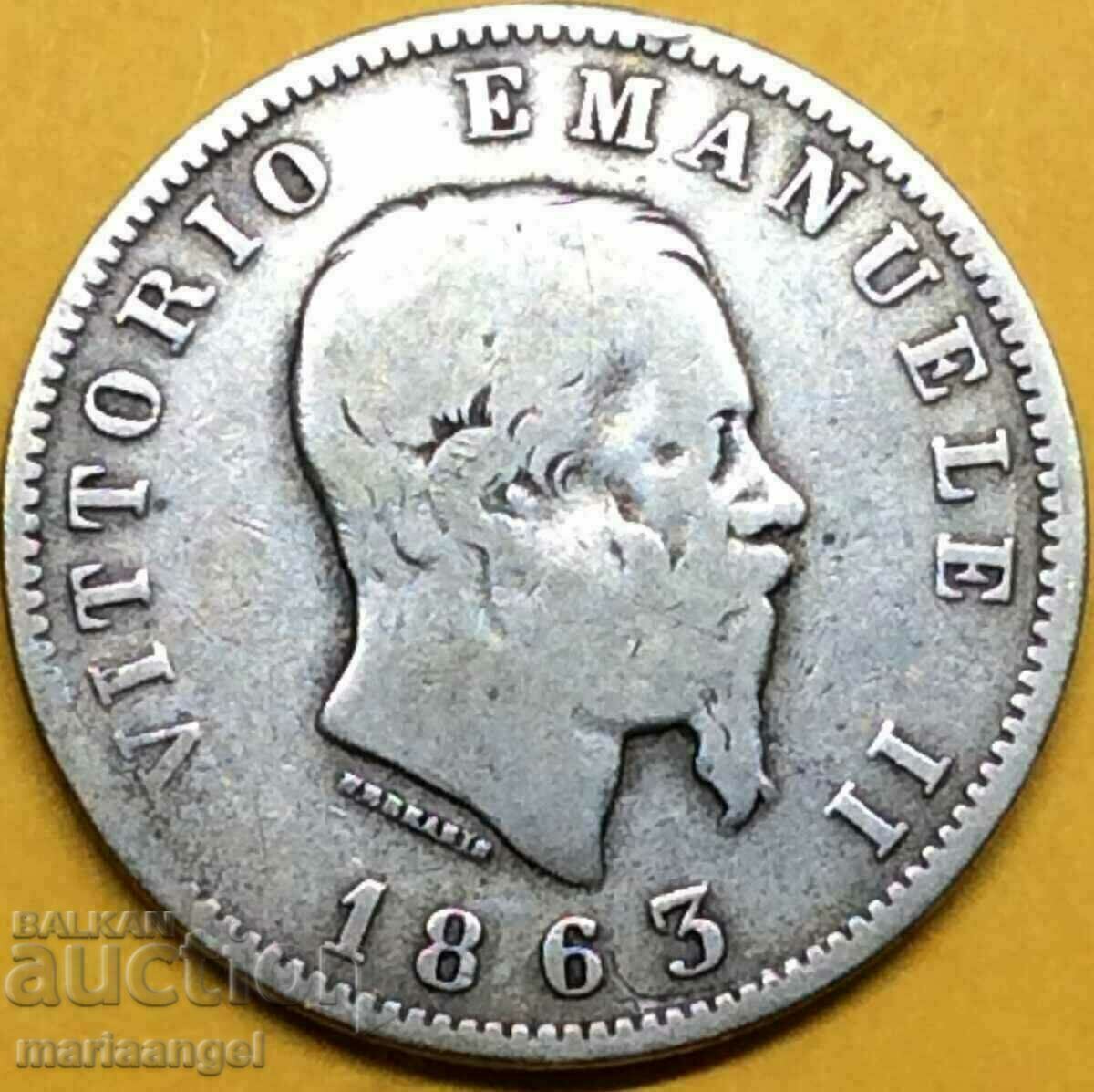 1 λίρα 1863 Ιταλία Victor Emmanuel ασήμι