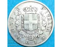 Италия 1 лира  "Щит"1863 М - Милан  сребро 2