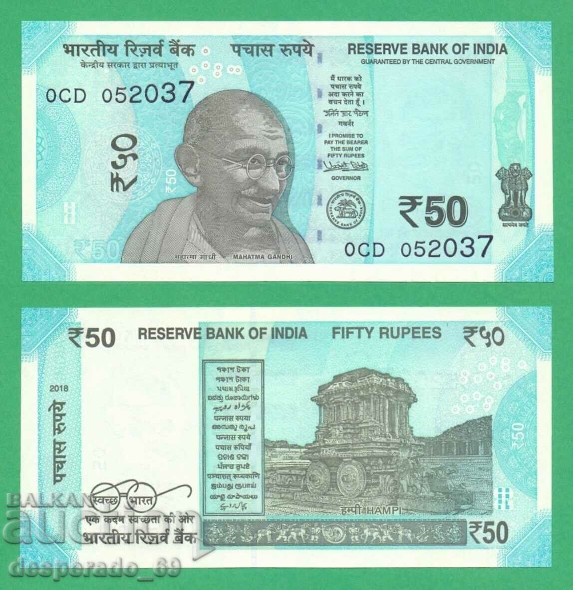 (¯`'•.¸ INDIA 50 Rupii 2018 UNC ¸.•'´¯)