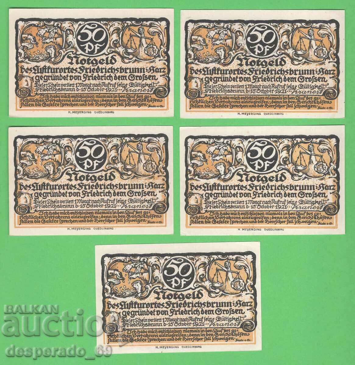 (¯`'•.¸NOTGELD (πόλη Friedrichsbrunn) 1921 UNC -5 τεμ. τραπεζογραμμάτια με τιμή € 6.60 | 12.91 BGN