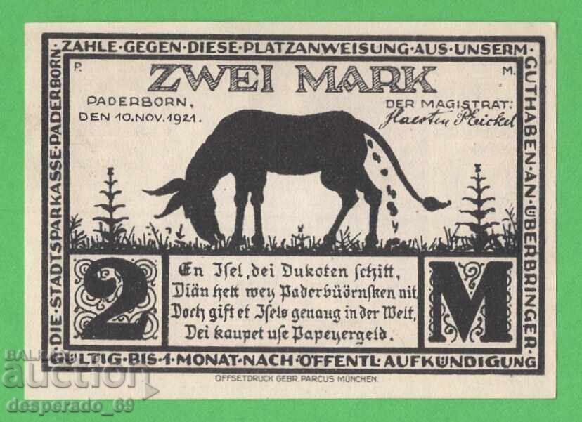 (¯`'•.¸NOTGELD (City of Paderborn) 1921 UNC -2 stamps¸.•'´¯) with price 1.40 €