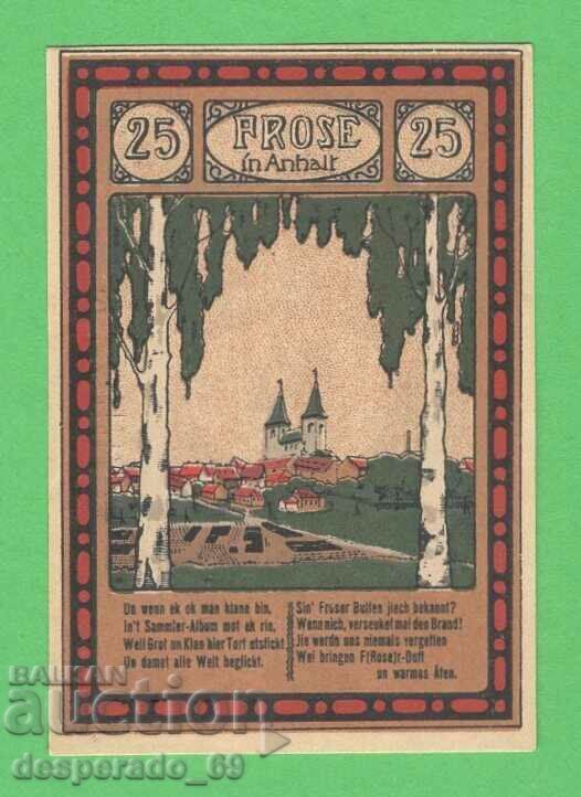 (¯`'•.¸NOTGELD (gr. Frose) 1921 UNC -25 pfennig¸.•'´¯)