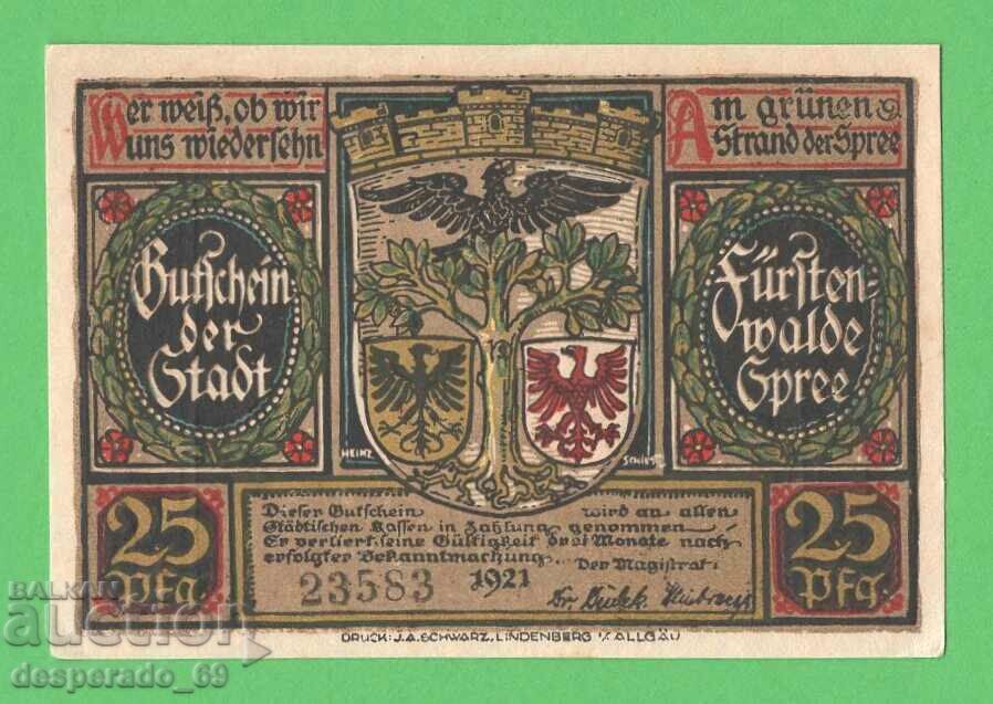 (¯`'•.¸NOTGELD (City of Fürstenwalde) 1921 UNC -25 Pfennig •'´¯) with price 2.90 BGN | € 1.48 (¯`'•.¸NOTGELD (City of Fürstenwalde) 1921 UNC -25 Pfennig •'´¯) with price 2.90 BGN | € 1.48